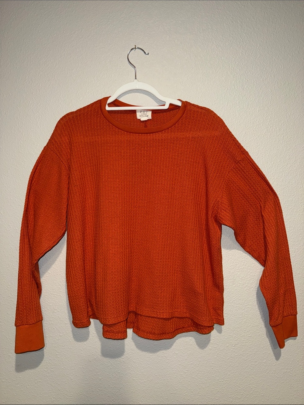 Project Social T PST Los Angeles Orange Waffle‎ Texture Long Sleeve Top Pullover